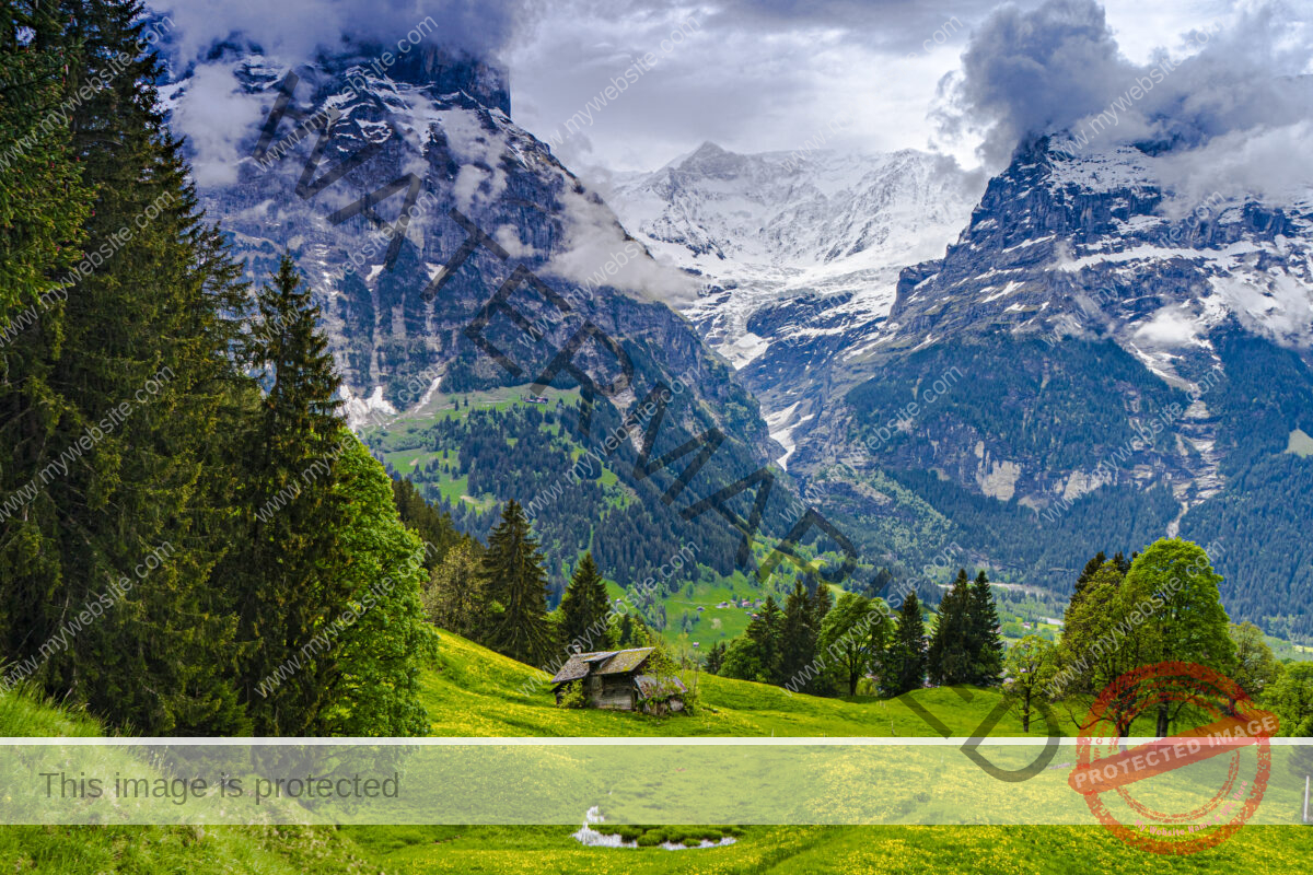 Looking across the valley to the towering mountains